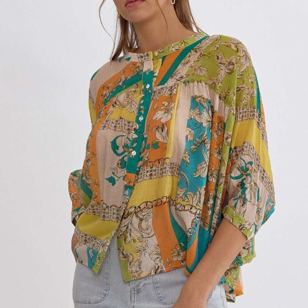 NWT - Entro Mixed print 3/4 sleeve top - Size S